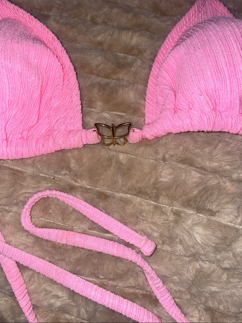 Pink Ribbed Triangle Bikini Top - Picture 2 of 4